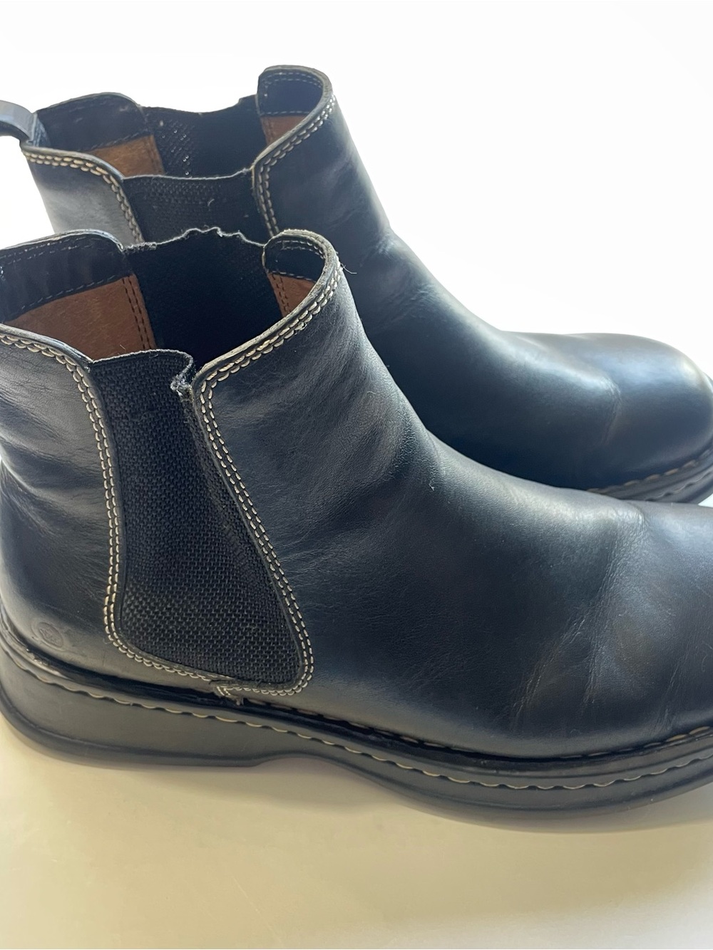 Børn Black Leather Chelsea Boots Contrast Stitch comfort Lug Sole Size 8.5 / 40